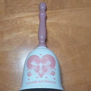 Holly Hobbie Friends Are Forever Ceramic Bell Wood Handle Dusty Rose